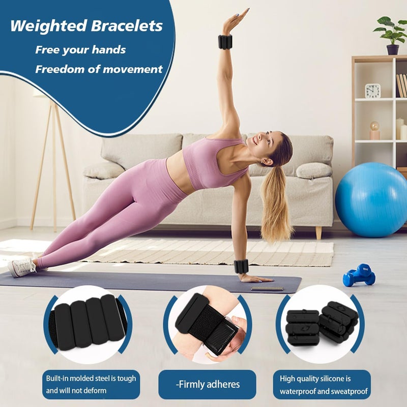 SDATEKIT Wrist and Ankle Weights for Women & Men 2 Pack (1lb Each), Adjustable Silicone Weighted Bracelet for Pilates, Gym, Yoga, Cardio & Strength Training, Bala-Style Bangles Slip-Free Design - Image 2